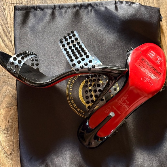 Christian Louboutin Black and Red Spiked Heels size 7 - Picture 3 of 6